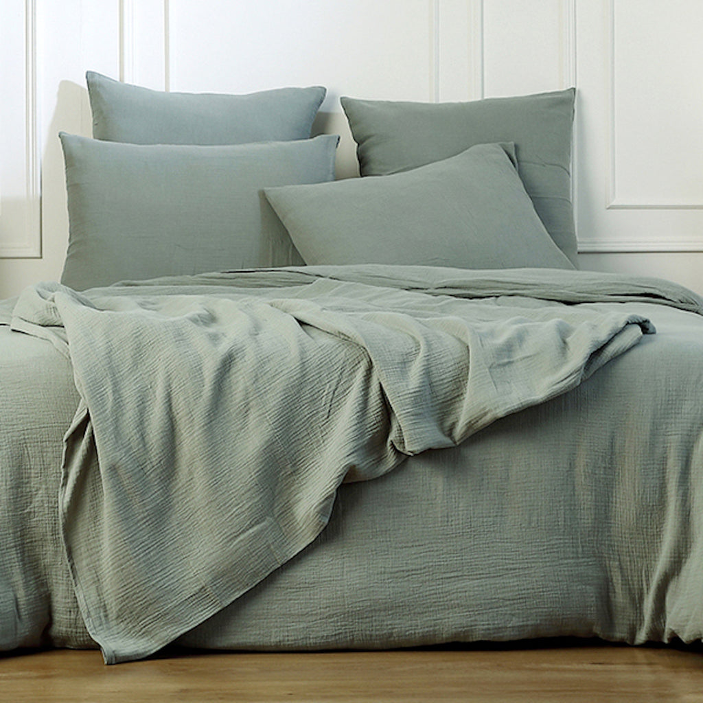 Pillowcase (x2) in cotton gauze celadon green CARLA