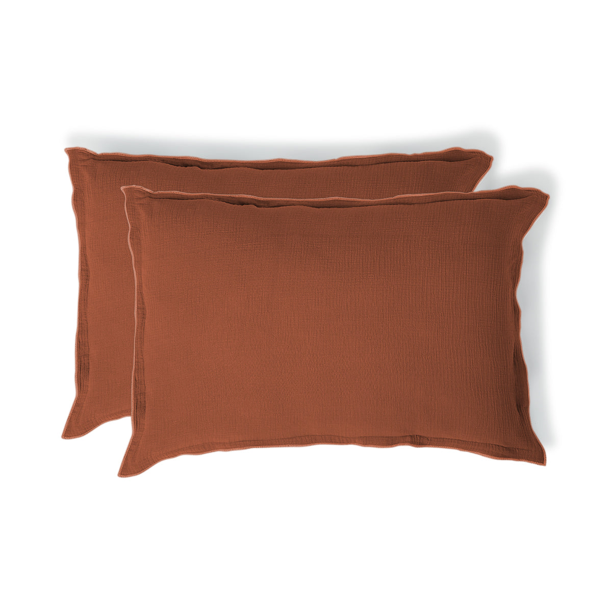 Taie d'oreiller volant plat gaze de coton rouge toscane CARLA