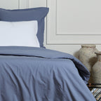 Pillowcase (x2) white cotton percale / denim ZOÉ