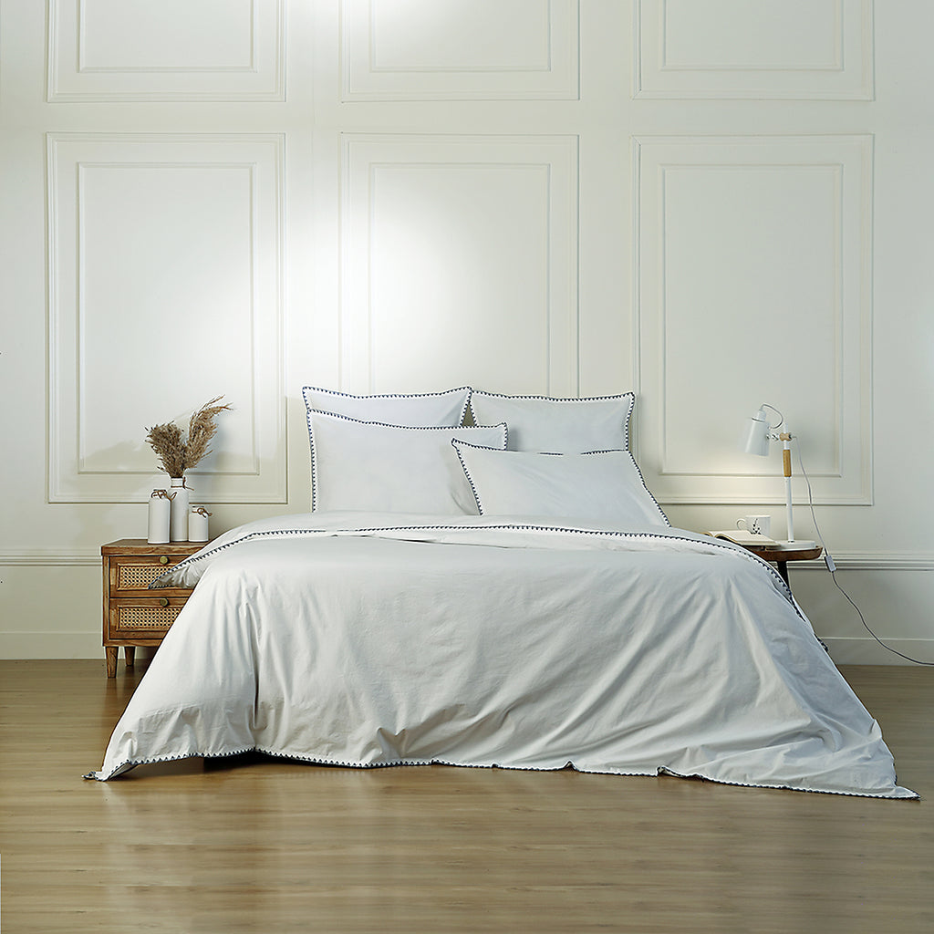 Pillowcase (x2) white cotton percale / denim ZOÉ