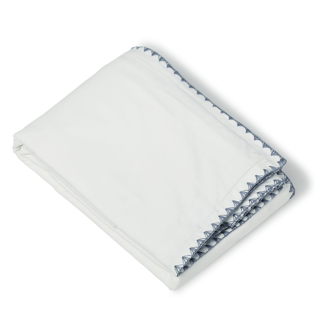 Pillowcase (x2) white cotton percale / denim ZOÉ