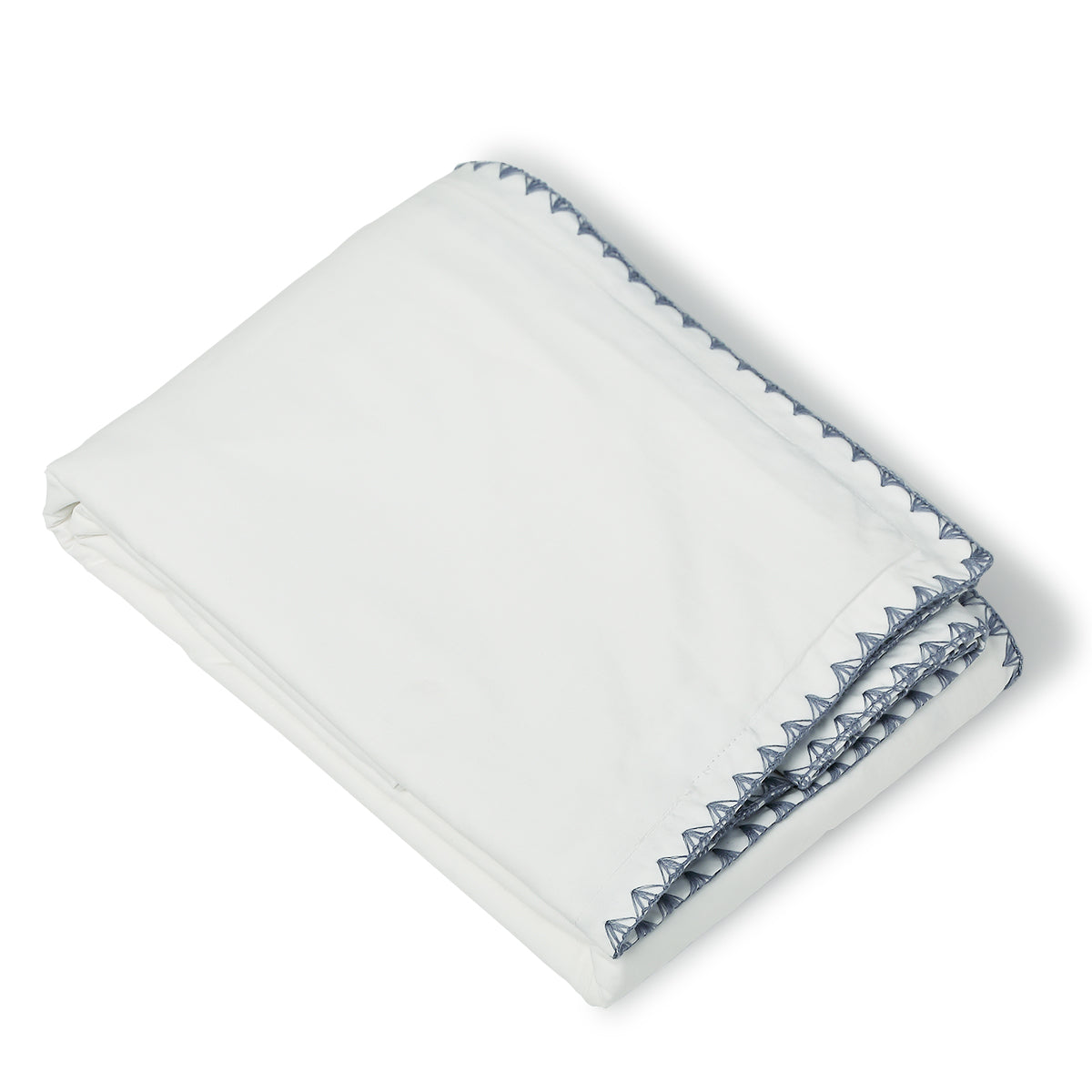 Taie d'oreiller brodée percale de coton blanc / denim ZOÉ