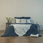 Pillowcase (x2) white cotton percale / denim ZOÉ