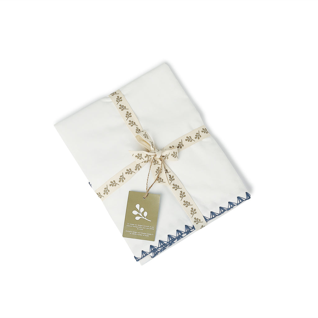 Pillowcase (x2) white cotton percale / denim ZOÉ