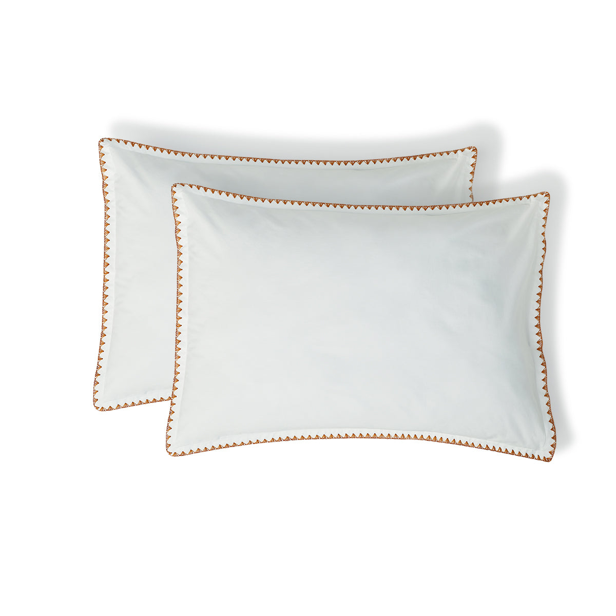 Taie d'oreiller brodée percale de coton blanc / caramel ZOÉ