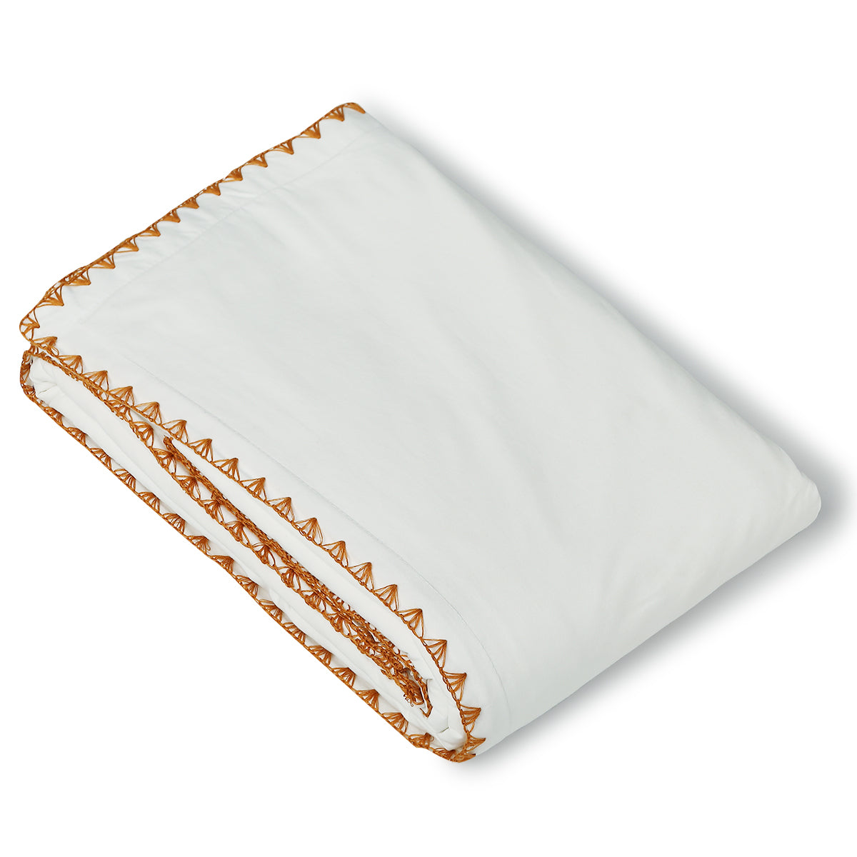 Taie d'oreiller brodée percale de coton blanc / caramel ZOÉ