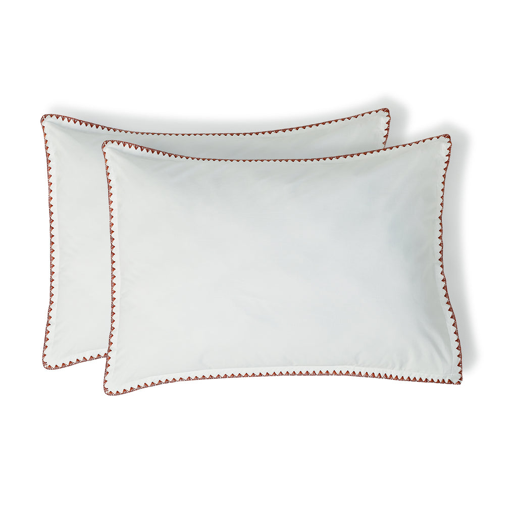Taie d'oreiller (x2) percale de coton blanc / rouge ZOÉ - 50x70 - febronie.com