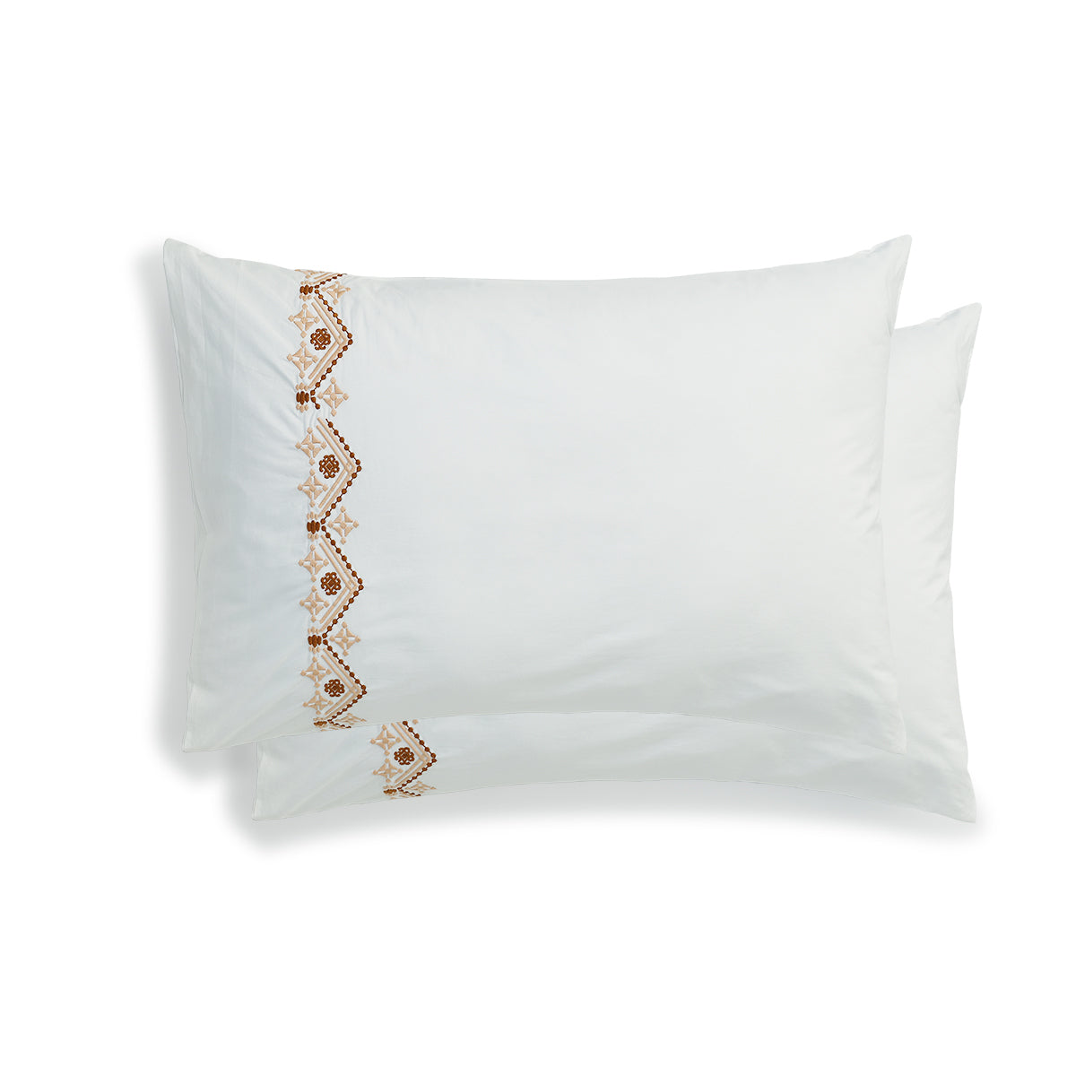 Taie d'oreiller brodée percale de coton blanc NORA