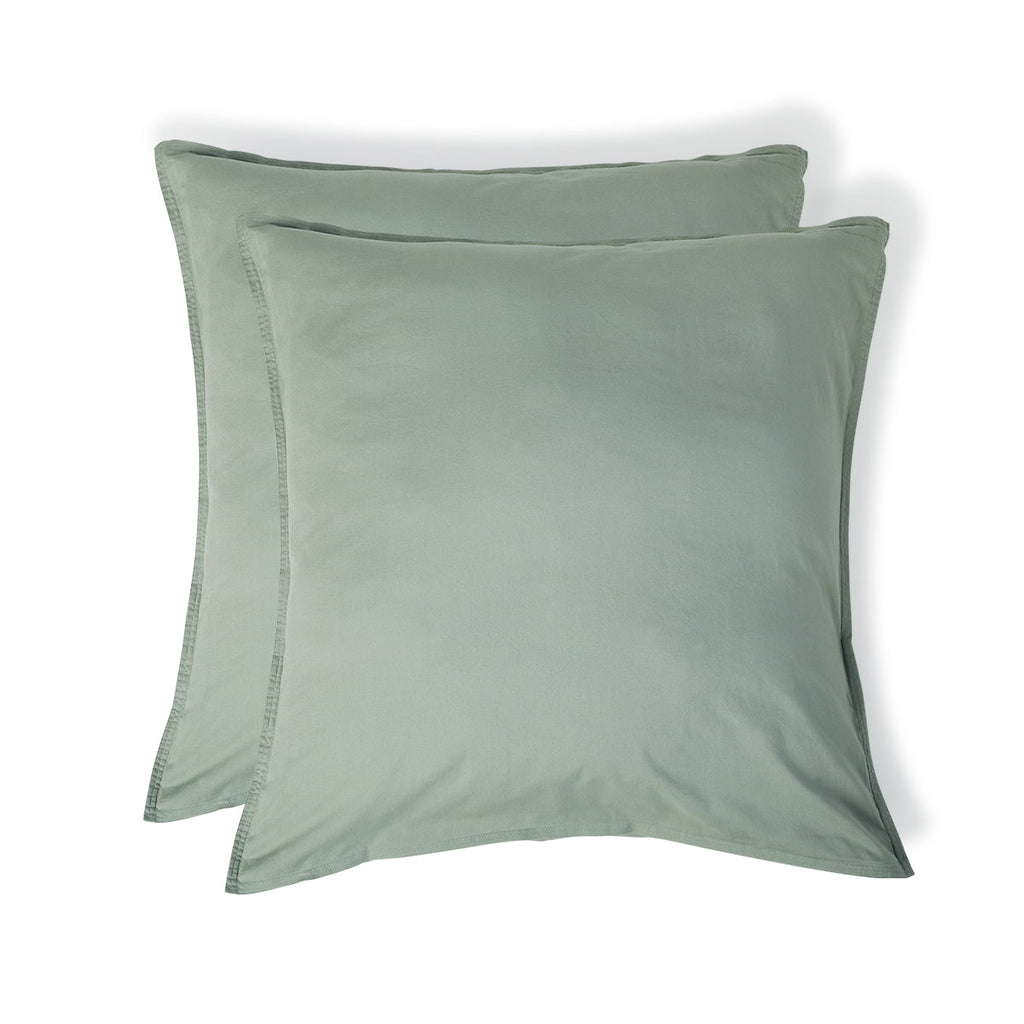Taie d'oreiller (x2) coton lavé vert céladon LUNA - 50x70 - febronie.com