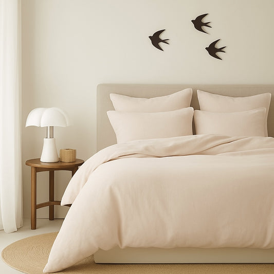 Housse de couette coton lavé rose LUNA