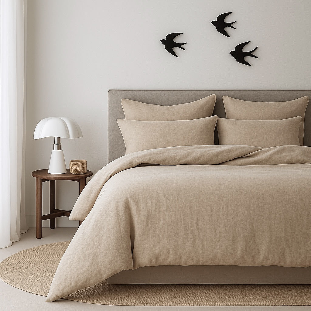 Parure + taies 65x65 coton lavé sable LUNA