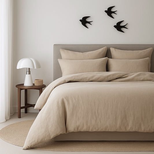 Parure + taies 65x65 coton lavé sable LUNA