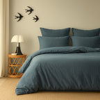 Bedding set in washed cotton stormy blue LUNA