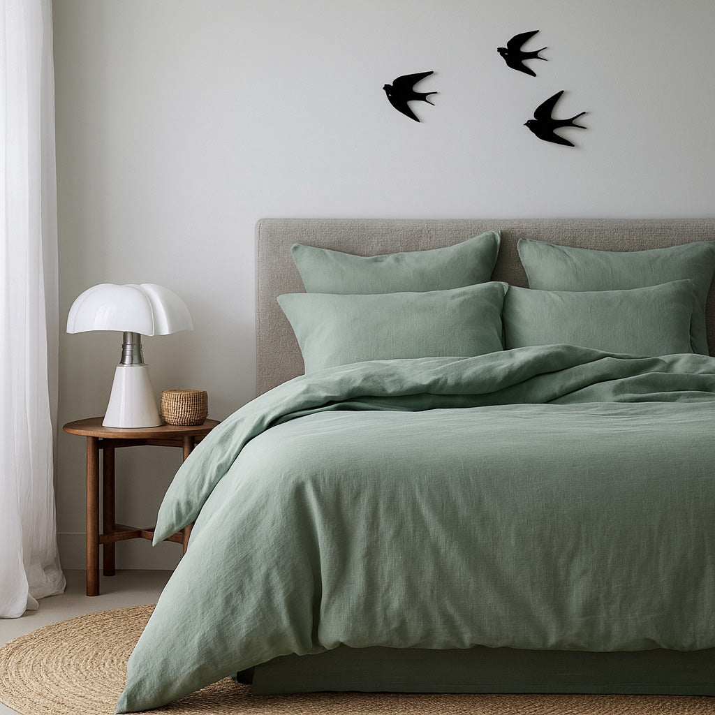 Set di biancheria da letto in cotone lavato verde celadon LUNA