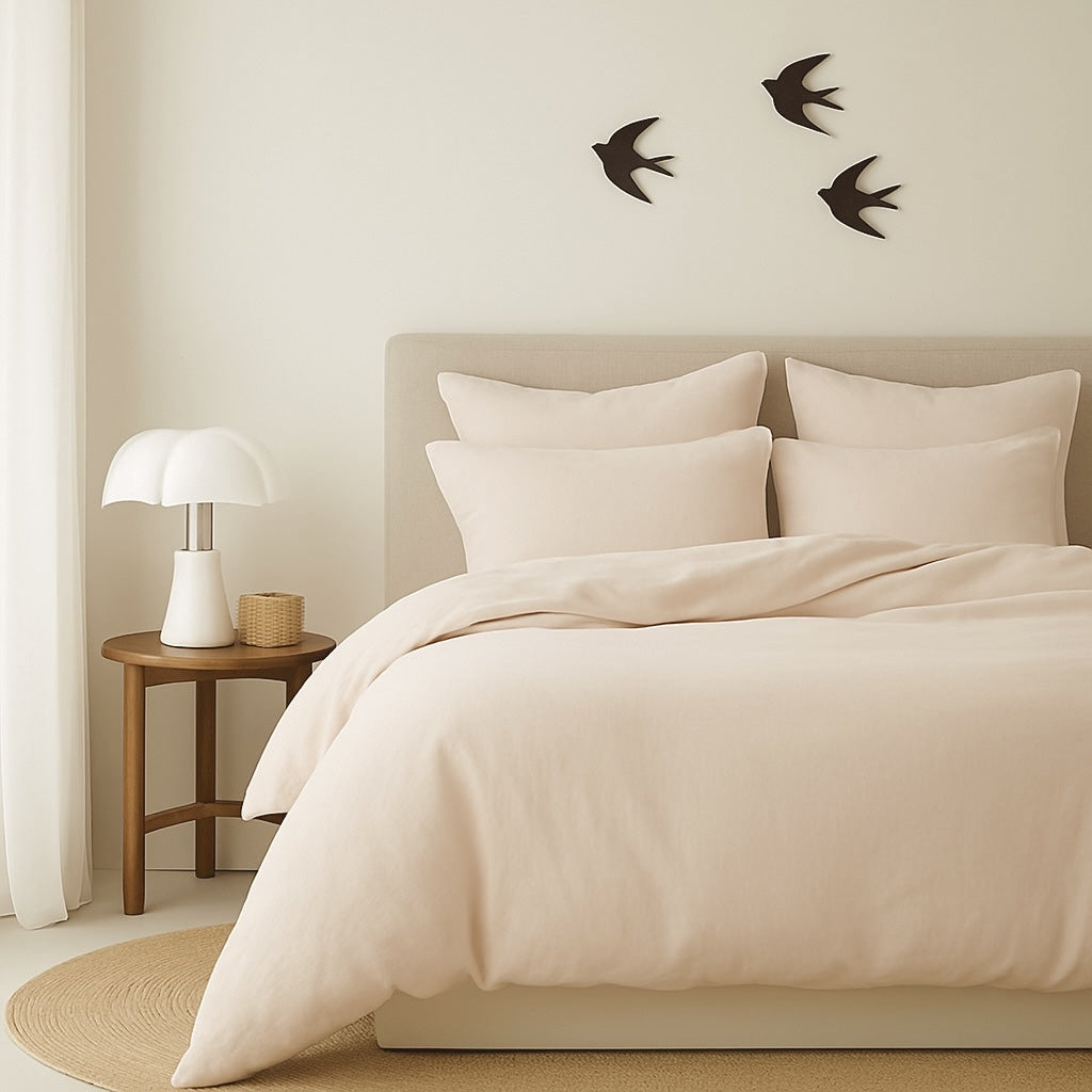 Drap housse coton lavé rose LUNA