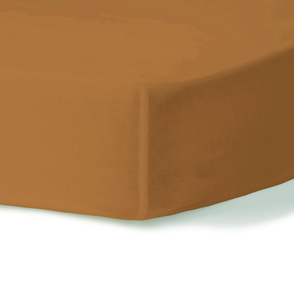 Fitted sheet in cotton percale caramel NINA