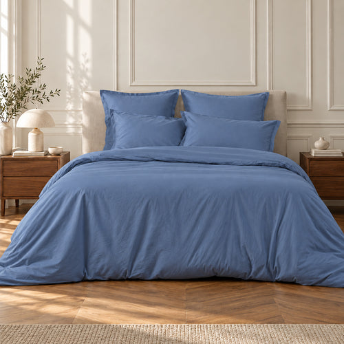 Hoeslaken katoenperkal denim NINA