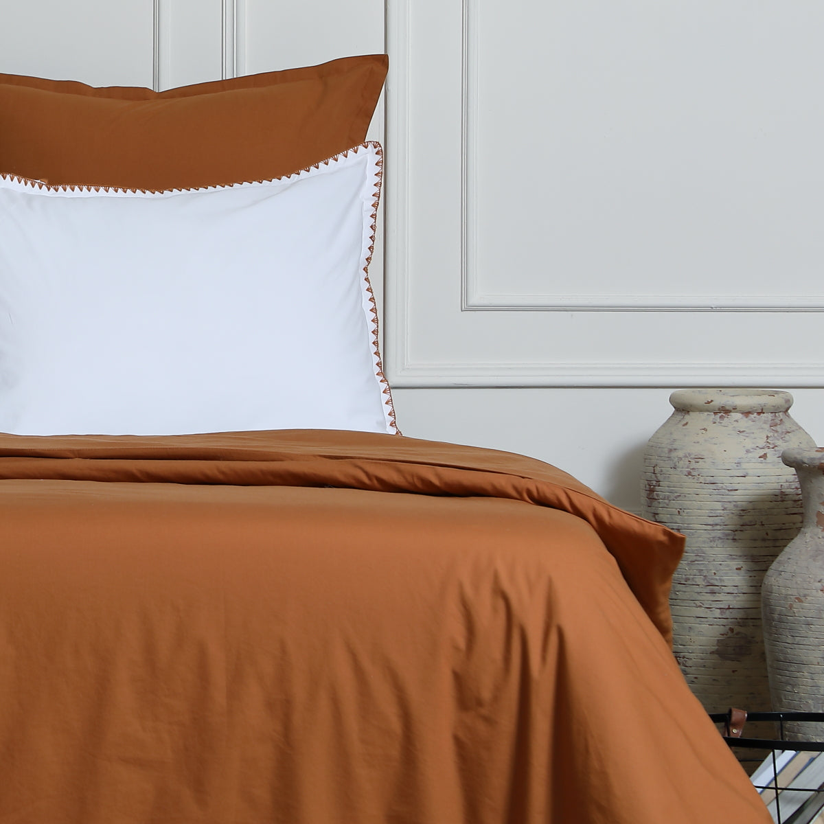 Drap housse percale de coton caramel NINA 180x200x30