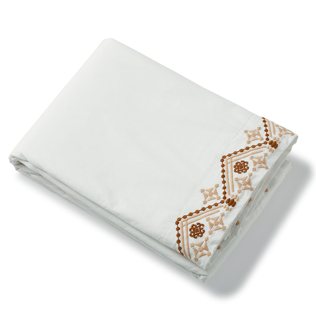 Drap plat brodé percale de coton 240x300 NORA