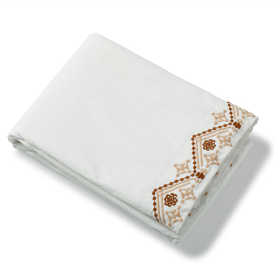 Drap plat brodé percale de coton 240x300 NORA