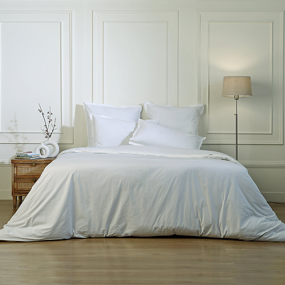 Drap housse coton lavé blanc LUNA    febronie.com