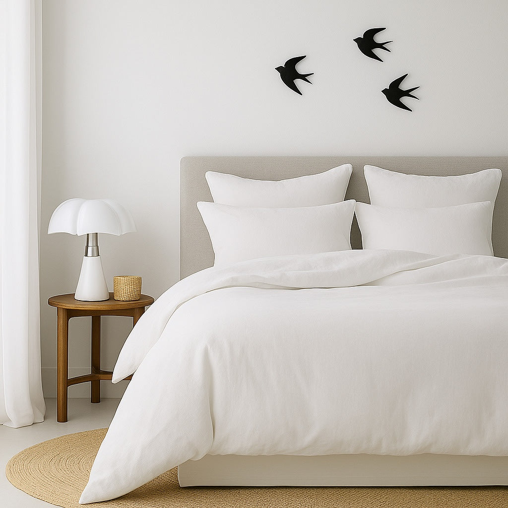 Drap housse coton lavé blanc LUNA    febronie.com