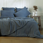 Housse de couette gaze de coton bleu orage CARLA    febronie.com