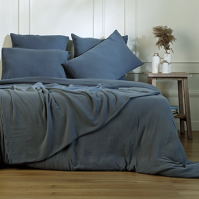 Housse de couette gaze de coton bleu orage CARLA