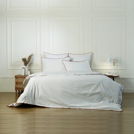 Housse de couette percale de coton blanc / caramel ZOÉ