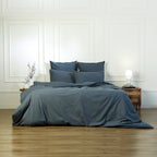 Housse de couette coton lavé bleu orage LUNA    febronie.com