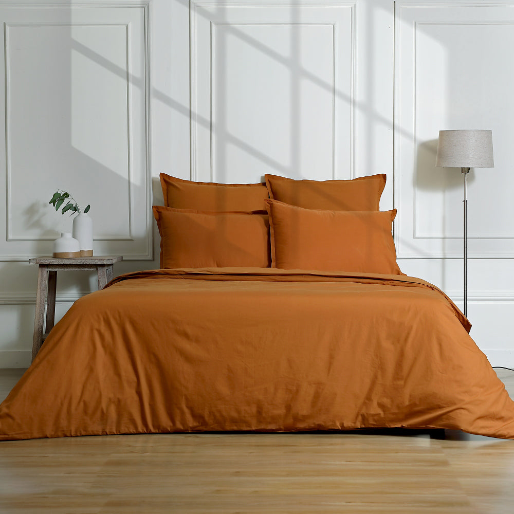Parure + taies 50x70 percale de coton caramel NINA