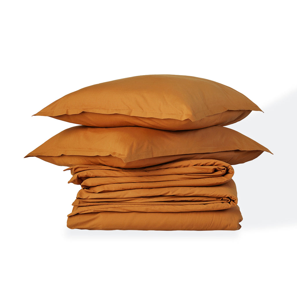 Parure + taies 65x65 percale de coton caramel NINA