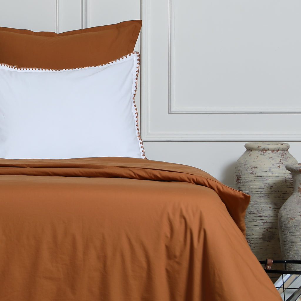 Parure + taies 50x70 percale de coton caramel NINA