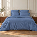 Parure + taies 65x65 percale de coton denim NINA - 260x240+2(65x65) - febronie.com