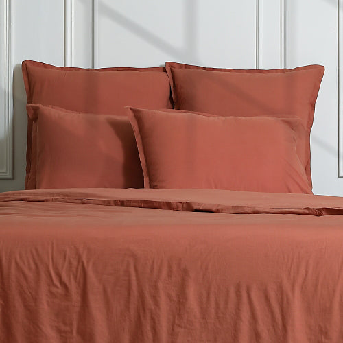 Parure + taies 65x65 percale de coton rouge toscane NINA
