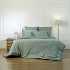 Parure + taies 65x65 coton lavé céladon LUNA - febronie.com