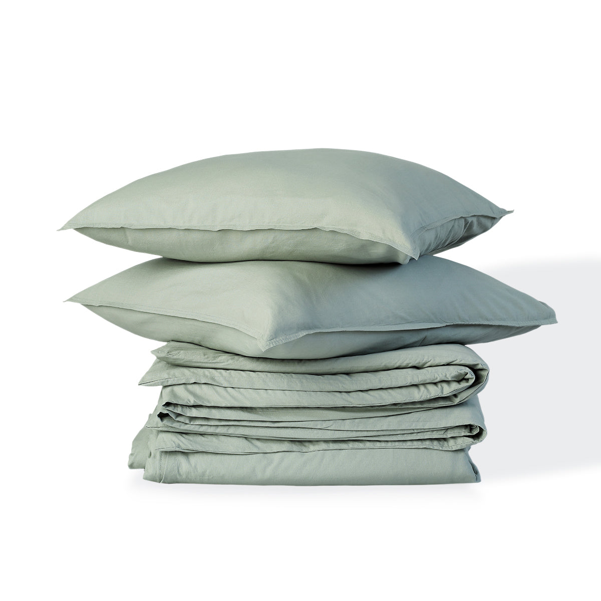 Bedding set in washed cotton celadon green LUNA