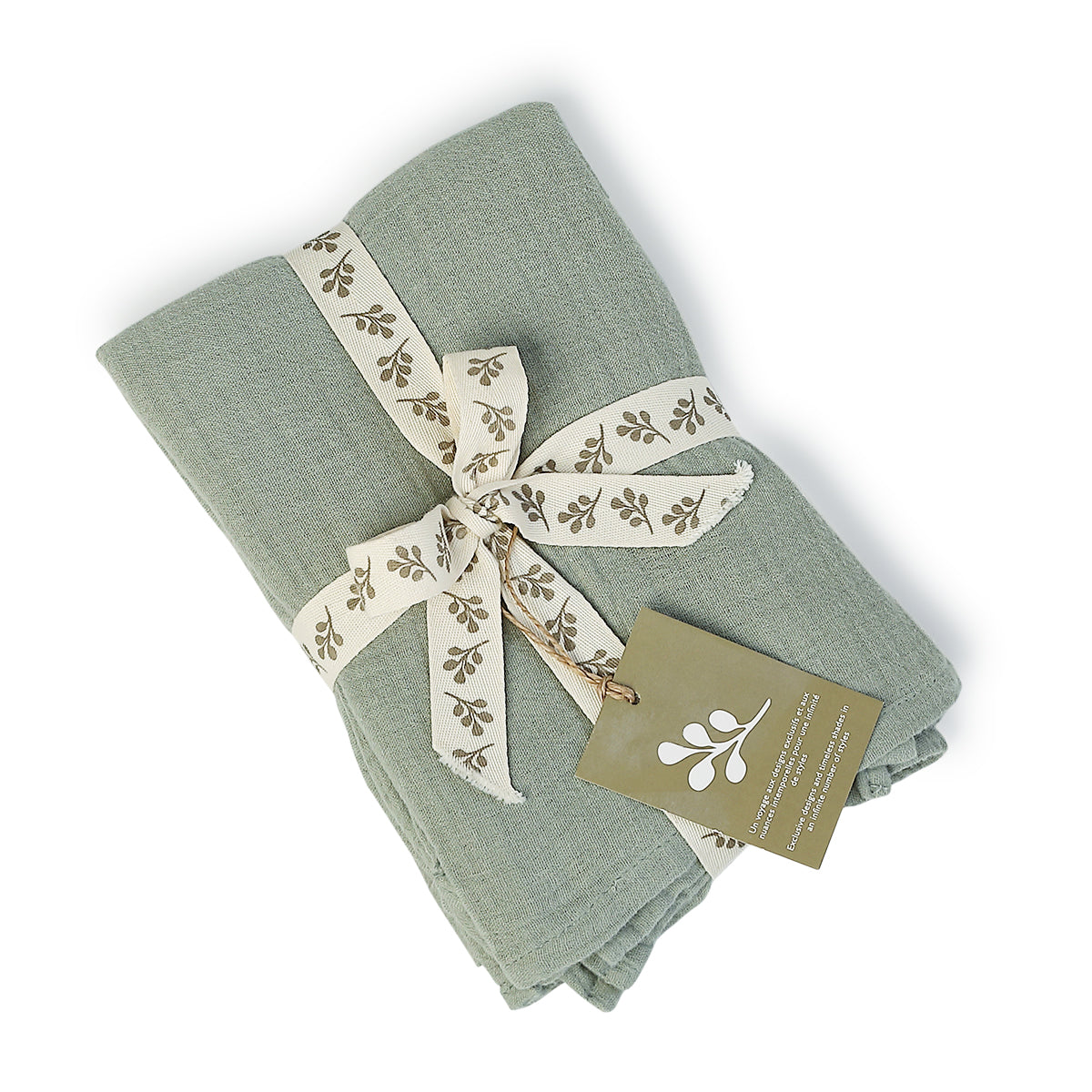 Parure + taies 65x65 gaze de coton céladon CARLA 240x220+2(65x65)