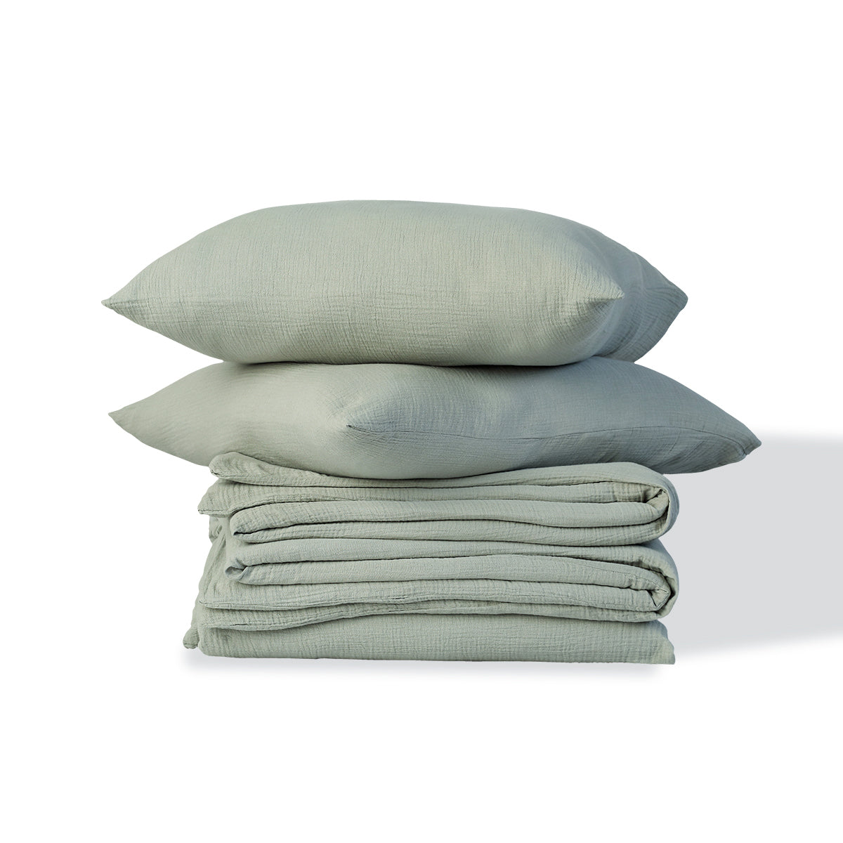 Parure + taies 65x65 gaze de coton céladon CARLA 260x240+2(65x65)