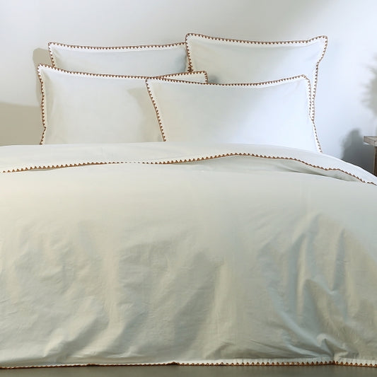 Parure de lit percale de coton blanc / caramel ZOÉ