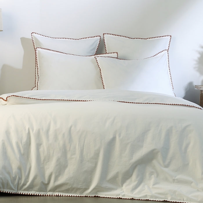 Parure de lit percale de coton blanc / caramel ZOÉ