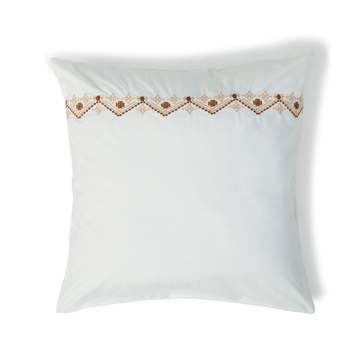 Parure de lit brodée percale de coton blanc broderie caramel NORA