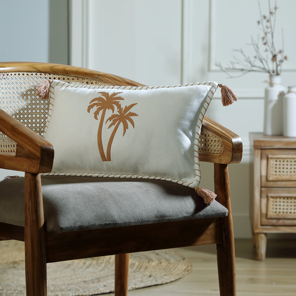 Coussin toile de coton 50x30 OASIS - sable - febronie.com