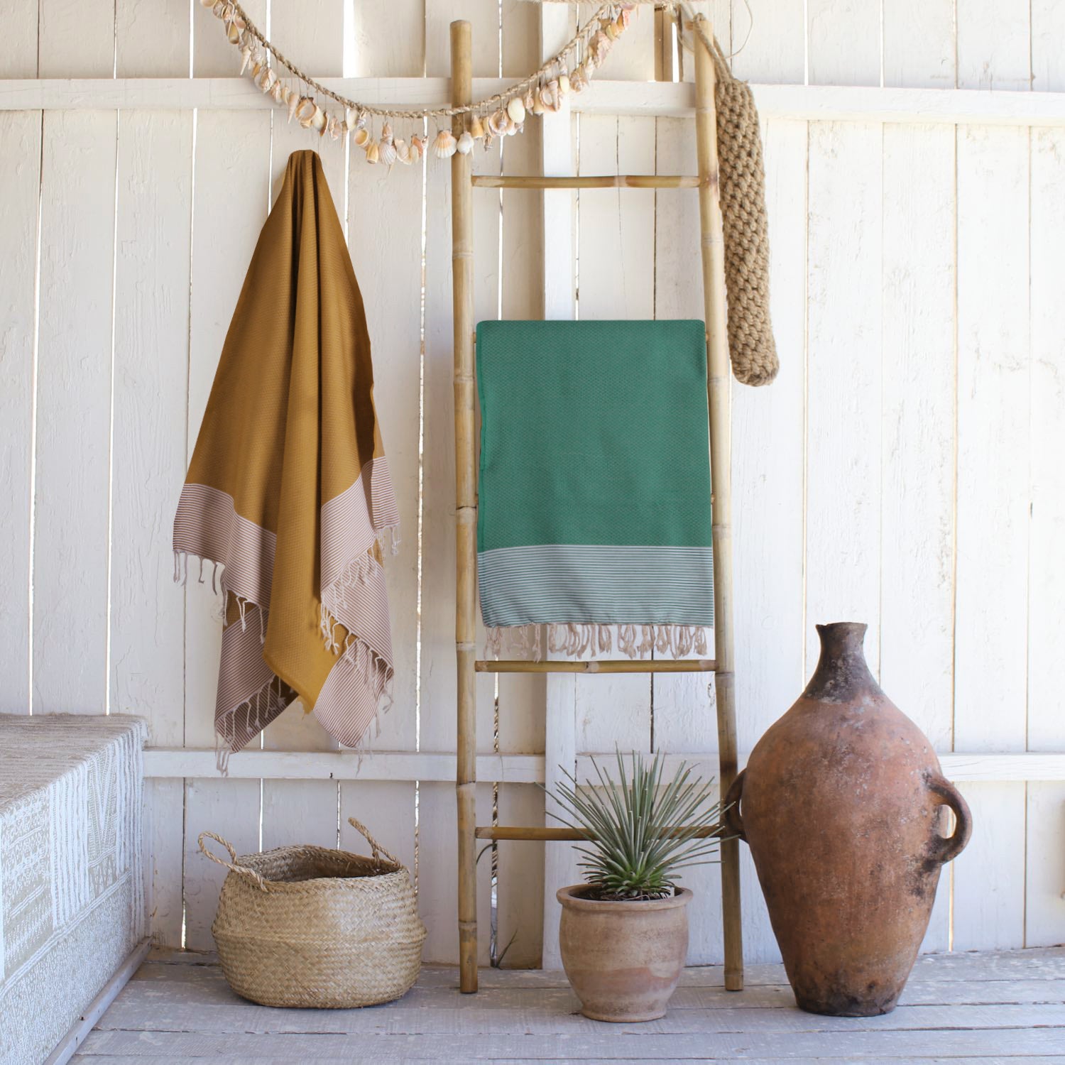 Fouta nid d'abeille coton 100x200 IBIZA Jaune moutarde