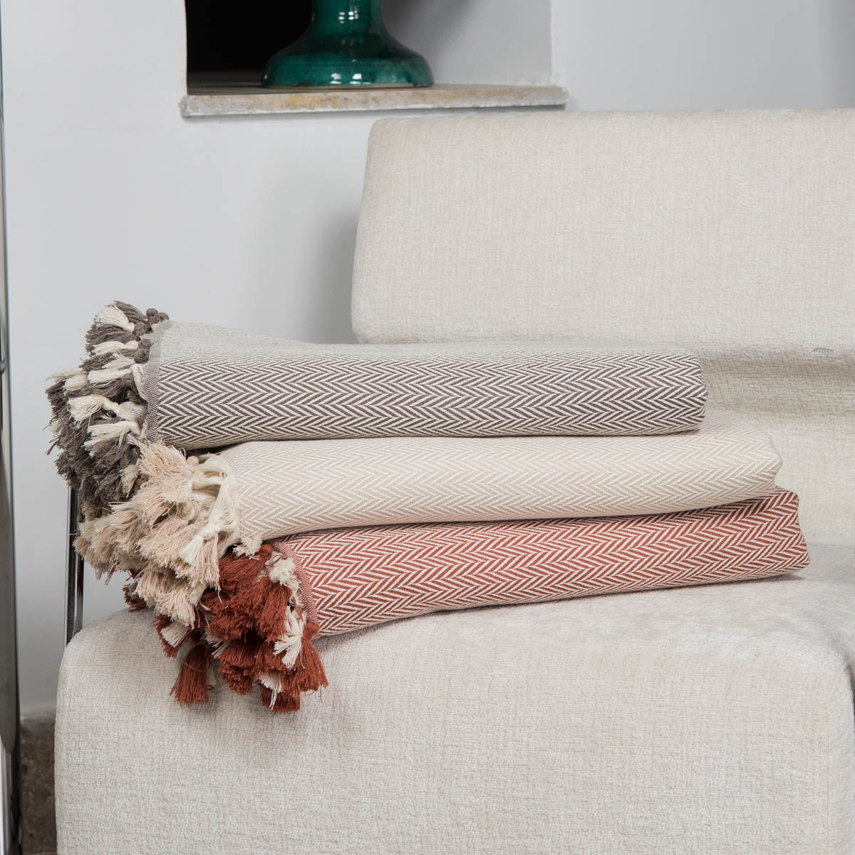 Plaid coton taupe clair MEGEVE 130x170