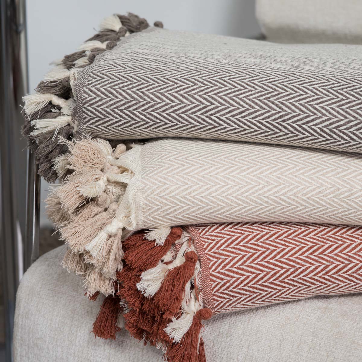 Plaid coton taupe clair MEGEVE