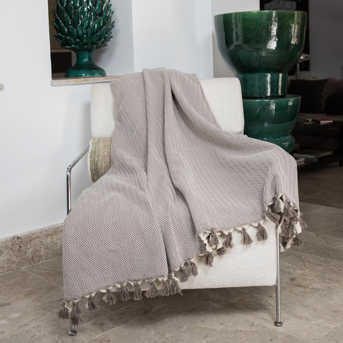 Plaid coton taupe MEGEVE 160x250