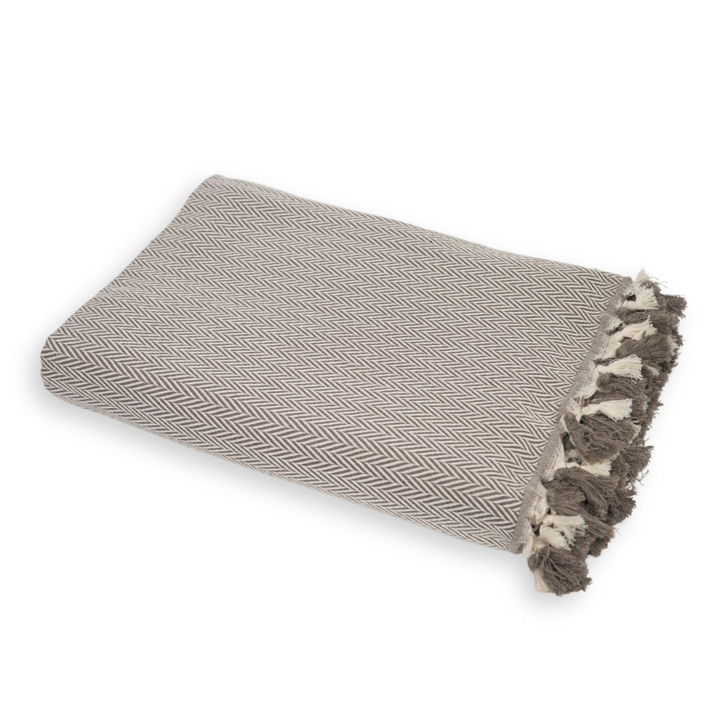 Plaid coton taupe MEGEVE - 160x250 - febronie.com