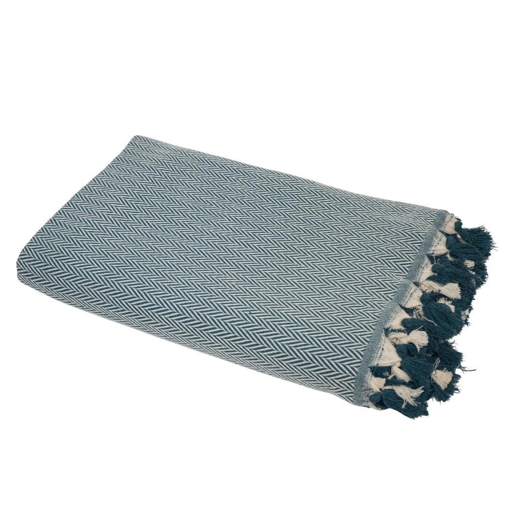 Plaid coton bleu pétrole MEGEVE 160x250
