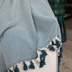 Plaid coton bleu pétrole MEGEVE 160x250
